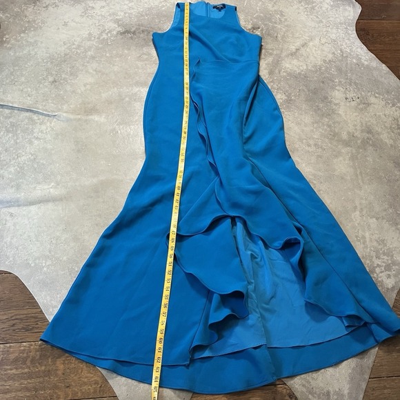Badgley Mischka Dress Womens 14 Bright Aqua Ruffle Gown High Neck Maxi Turquoise - Picture 5 of 9